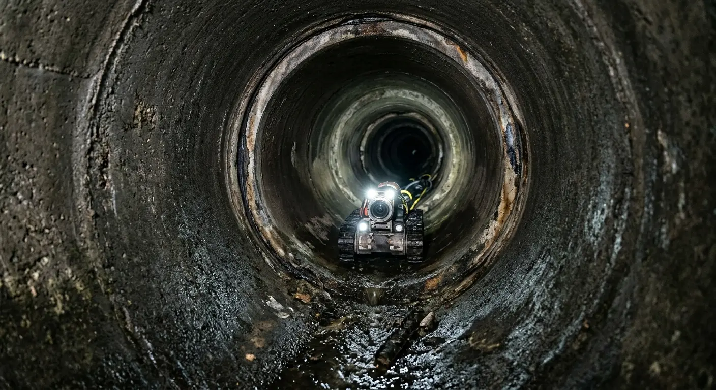 Robotic sewer camera inspecting pipe interior for Sewer Line Cleaning in Winfield