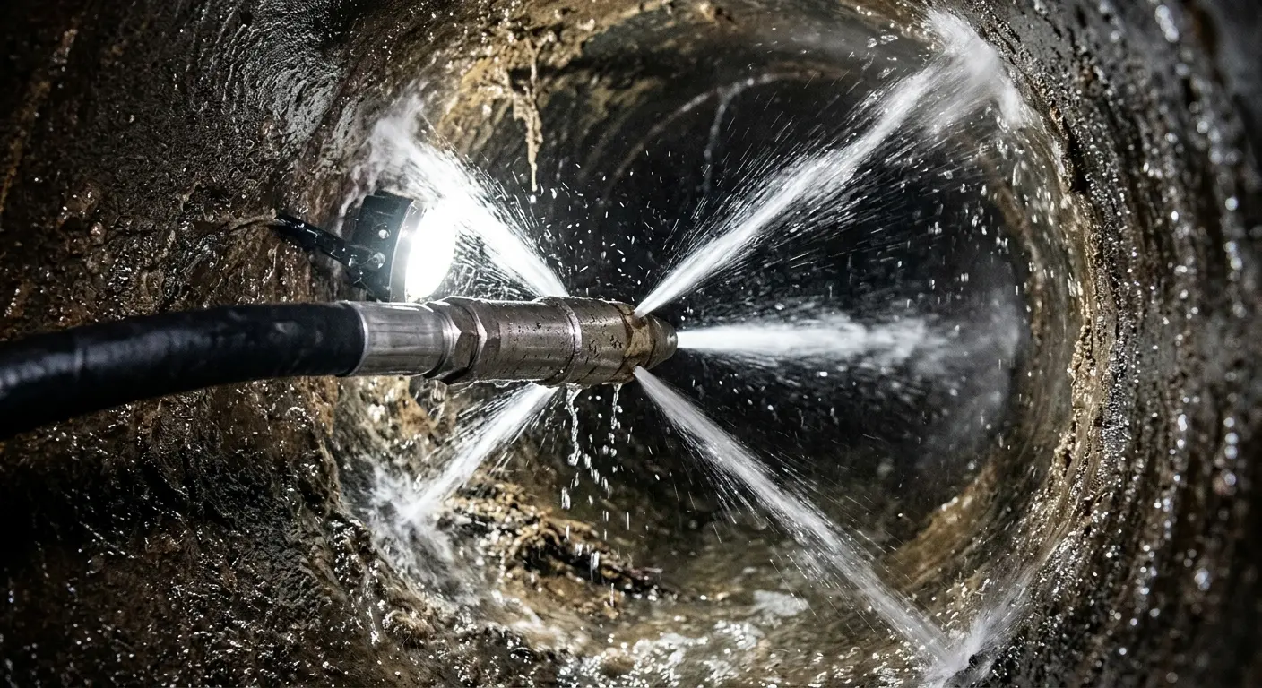 High-pressure hydro jetting nozzle cleaning sewer pipe for Sewer Cleanout in Winfield